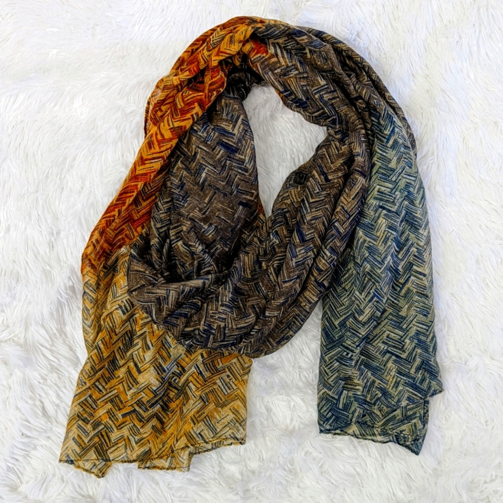 Fall Scarf - Soft cotton, orange - blue